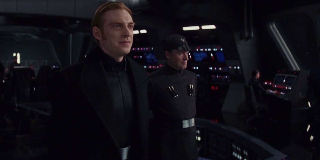General Hux looks smug on the bridge of his ship in Star Wars: The Last Jedi.