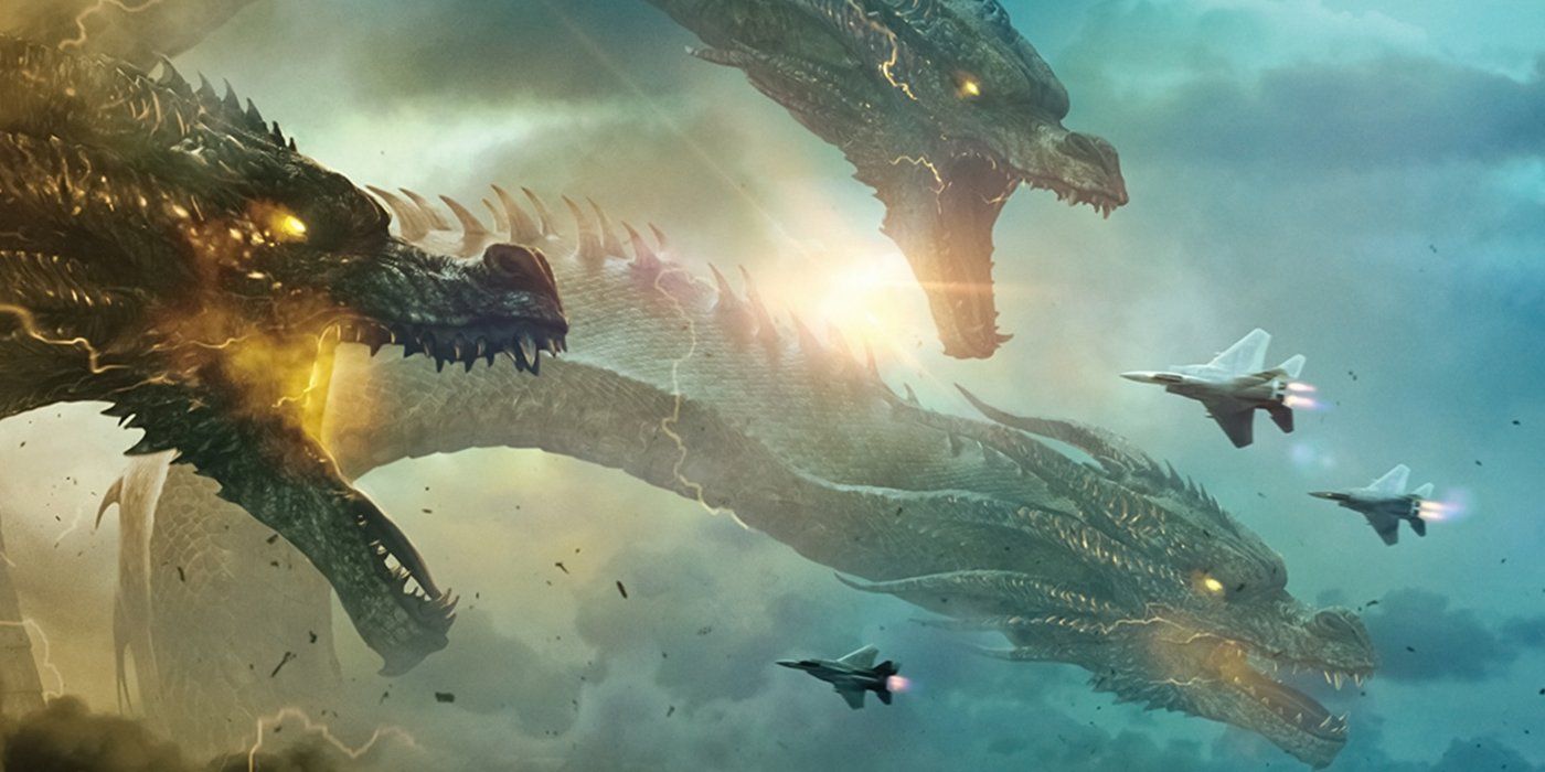 Rei Ghidorah contra caças em Godzilla: Rei dos Monstros