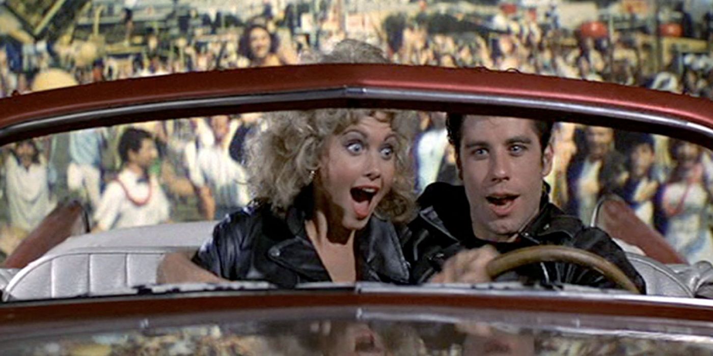 Sandy and Danny in the flying car in Grease.