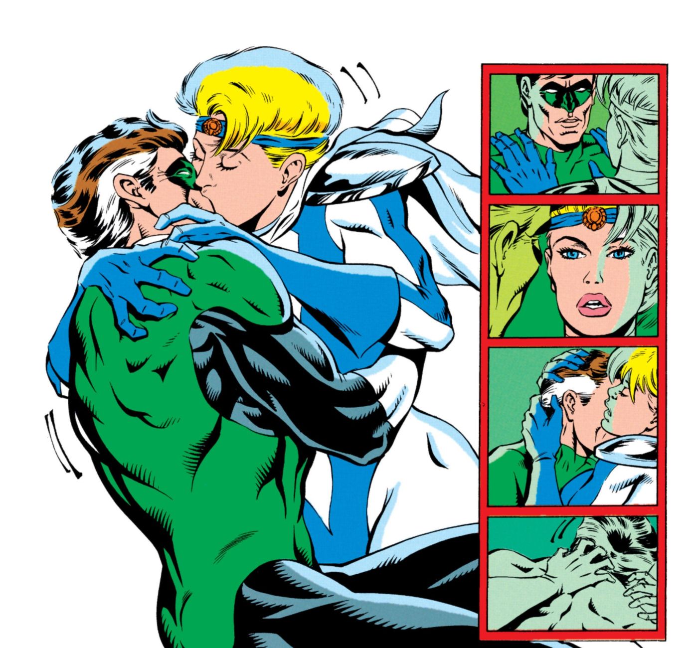 Green Lantern and Power Girl Kiss