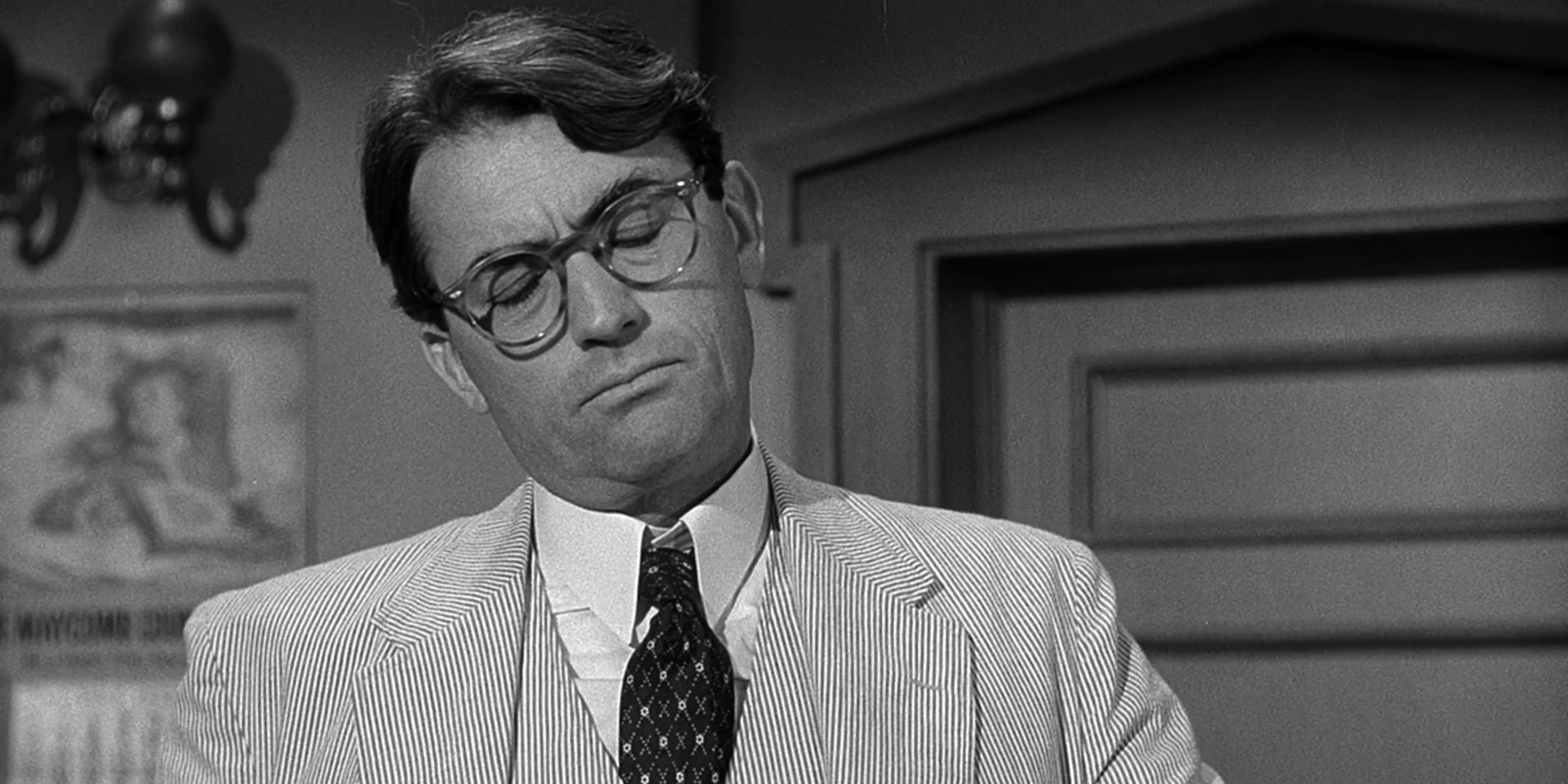 Gregory Peck wearing a suit in To Kill a Mockingbird
