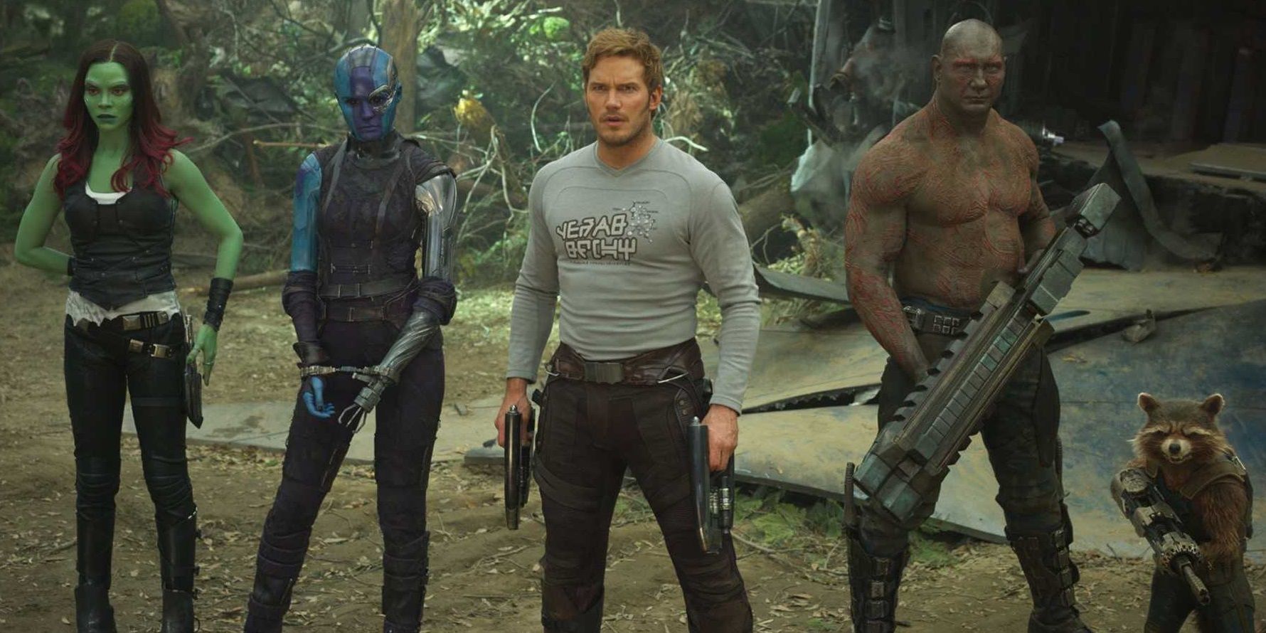 The Guardians standing outside their ship in Guardians of the Galaxy Vol 2