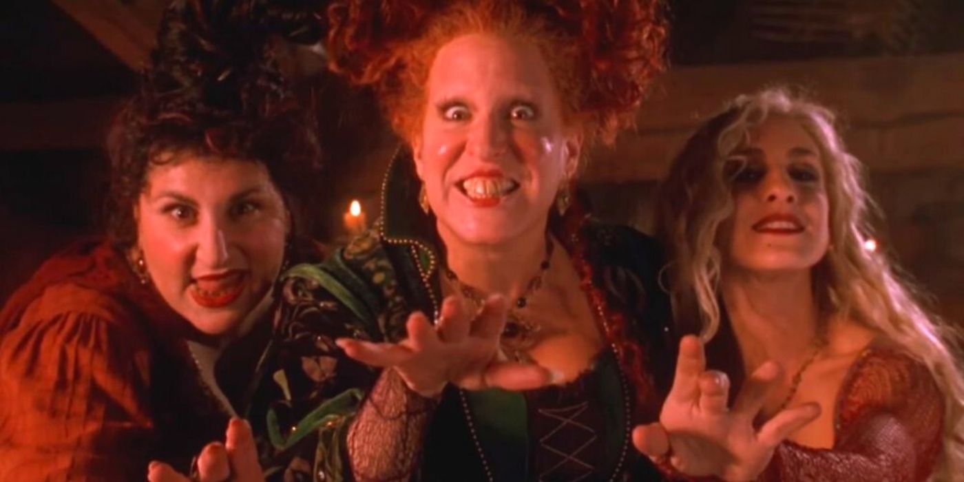 The Sanderson sisters casting a spell on Hocus Pocus