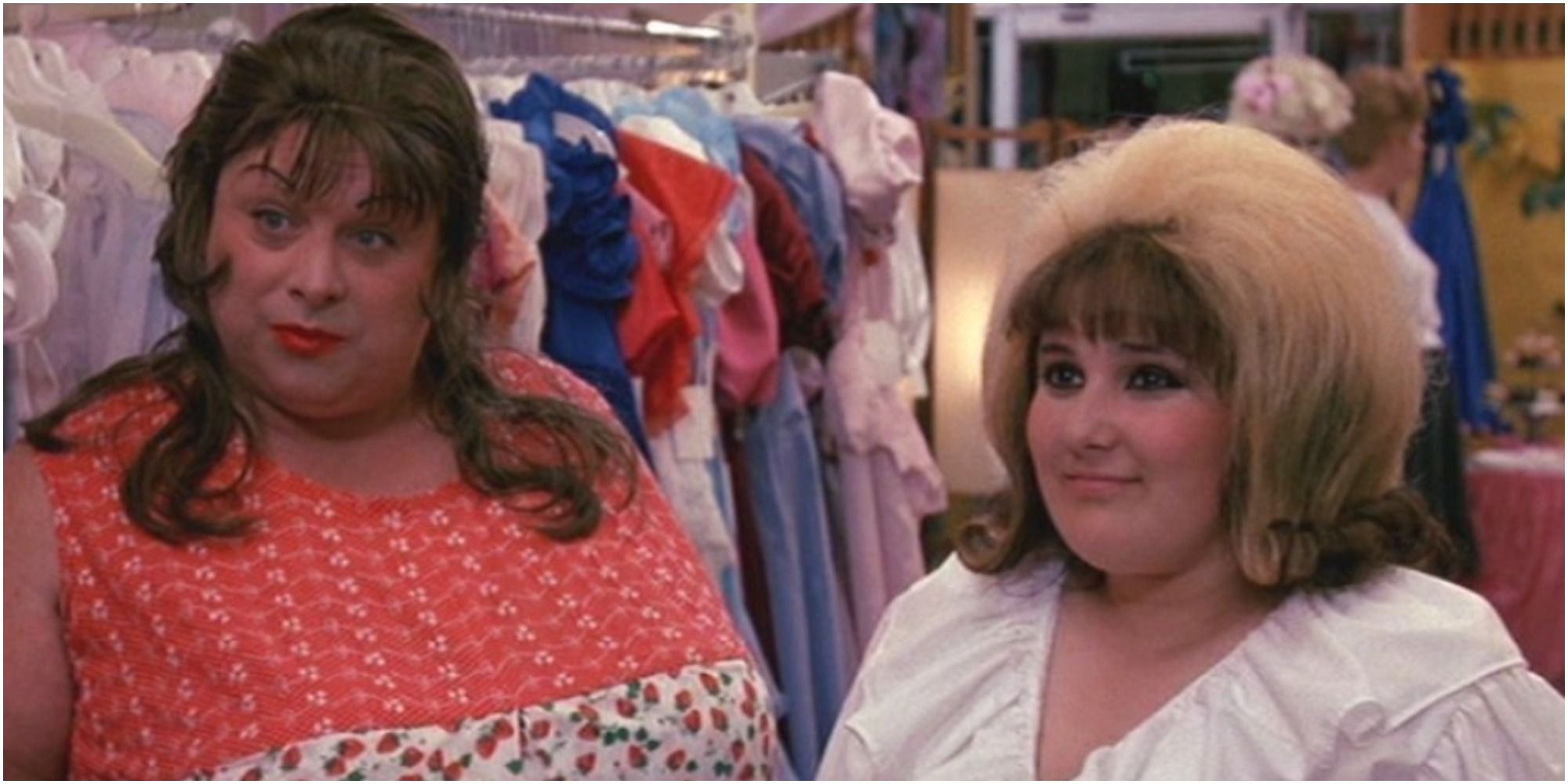 A screenshot of Edna and Tracy Turnblad from Hairspray (1988)