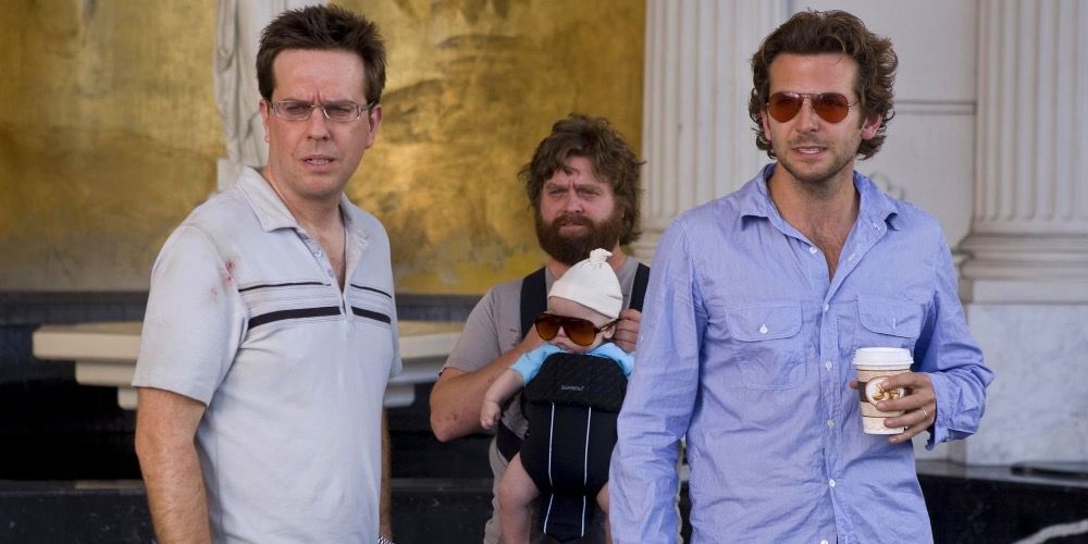 The cast of The Hangover, including Carlos the baby