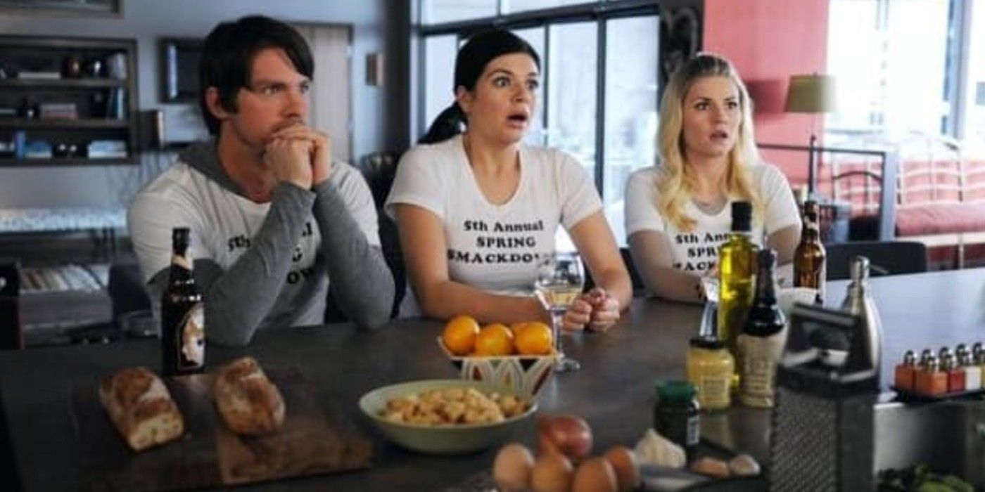Casey Wilson, Elisha Cuthbert and Zachary Knighton as Penny, Alex and Dave