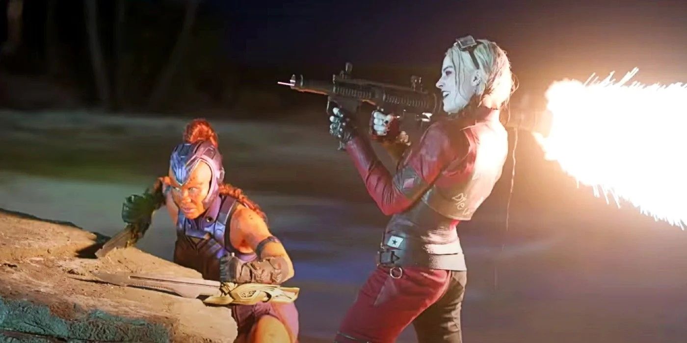 Harley Quinn fires a rocket launcher in The Suicide Squad