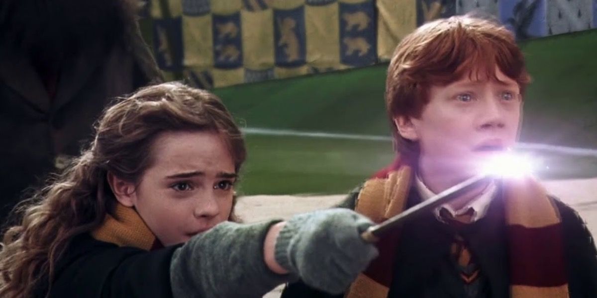 Hermione casting Finite incantatem during a Quidditch match