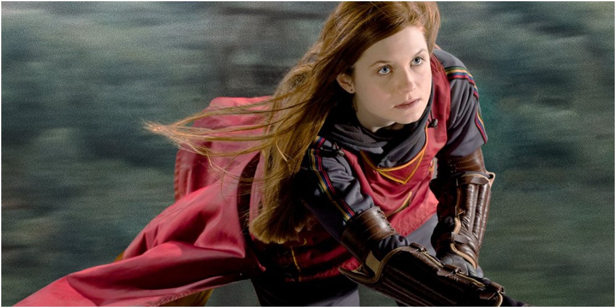A promotional screenshot of Ginny as a Gryffindor Seeker from the Harry Potter franchise