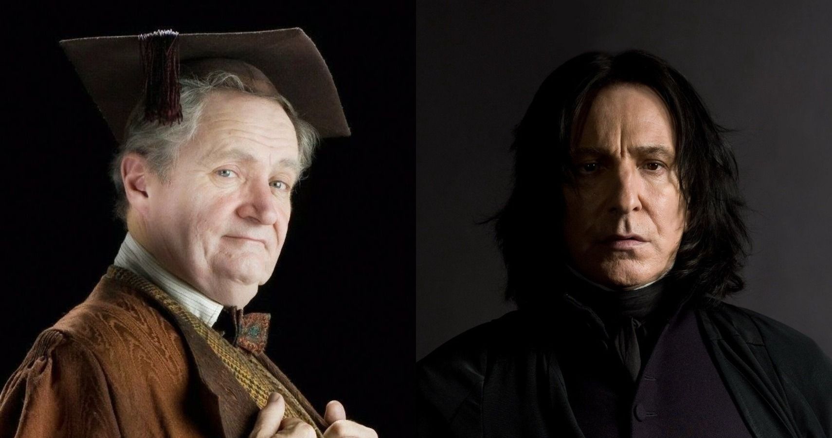 A collage showing Hogwarts Potions Master Horace Slughorn and Severus Snape from the Harry Potter franchise