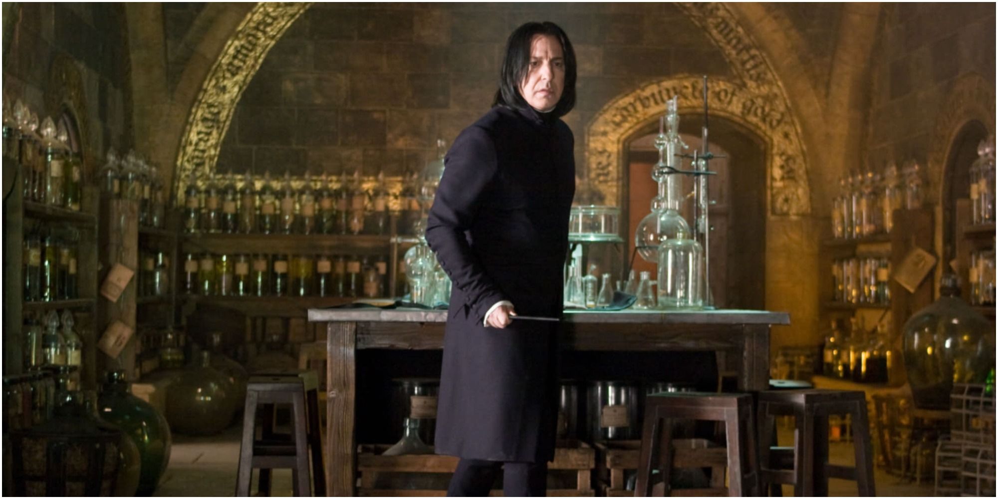 A screenshot of Professor Severus Snap in the Potions Room from Harry Potter and the Philosopher's Stone