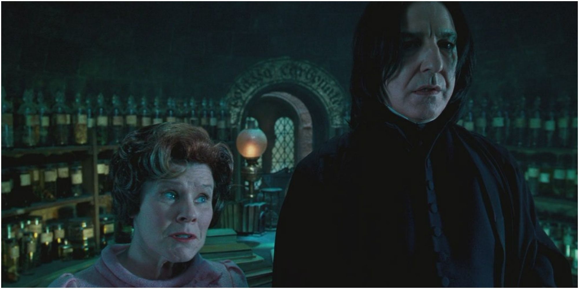 A screenshot of Dolores Umbridge evaluating Professor Severus Snape from Harry Potter and the Order of the Phoenix