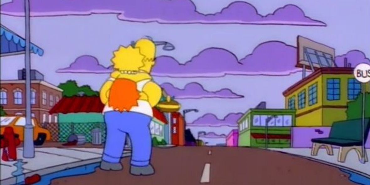 Homer gives Lisa a piggy back in The Simpsons