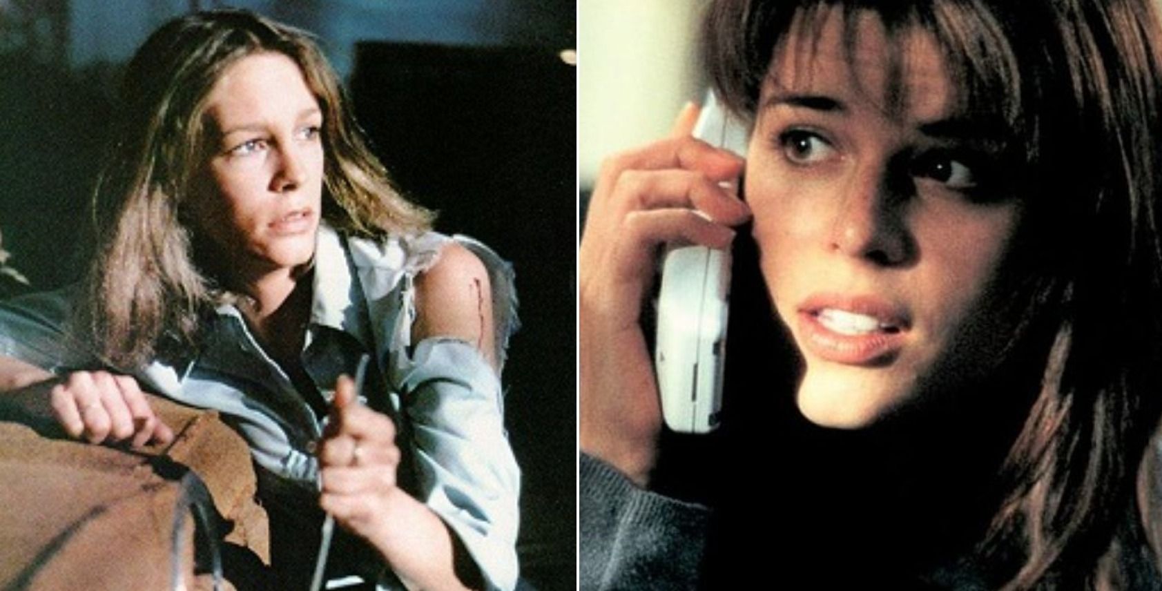 A compilation photo of Jamie Lee Curtis in &quot;Halloween&quot; and Neve Campbell in &quot;Scream.&quot;