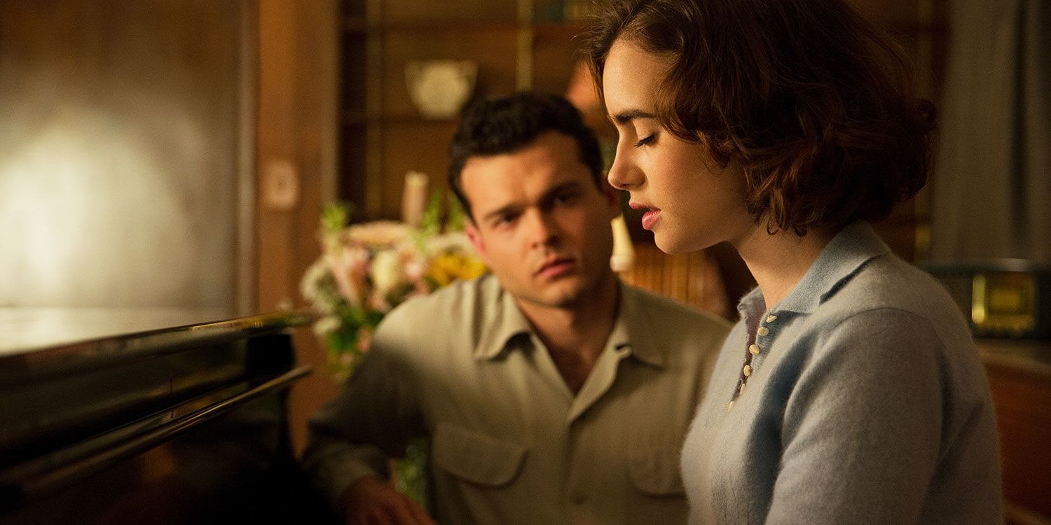 Rules Don't Apply Lily Collins Playing Piano while Alden Ehrenreich Watches