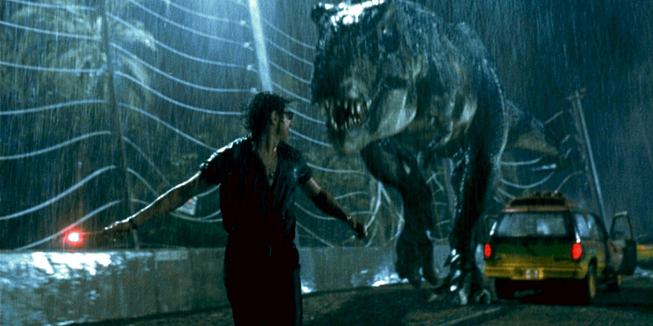 Ian Malcolm and the T rex in Jurassic Park
