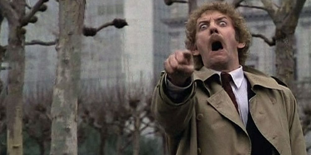 Donald Sutherland pointing sinisterly in Invasion of the Body Snatchers