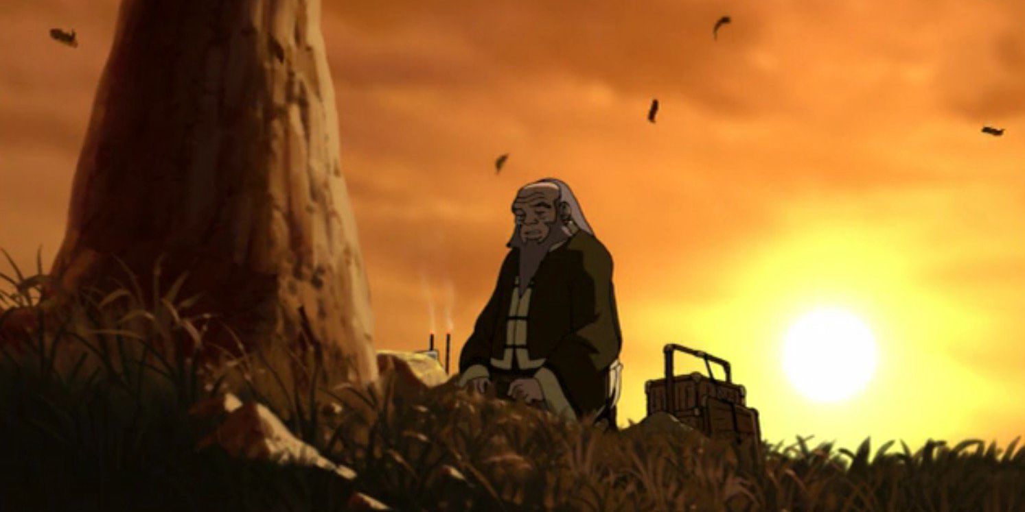 Iroh lamentando seu filho debaixo de uma árvore em Avatar: The Last Airbender