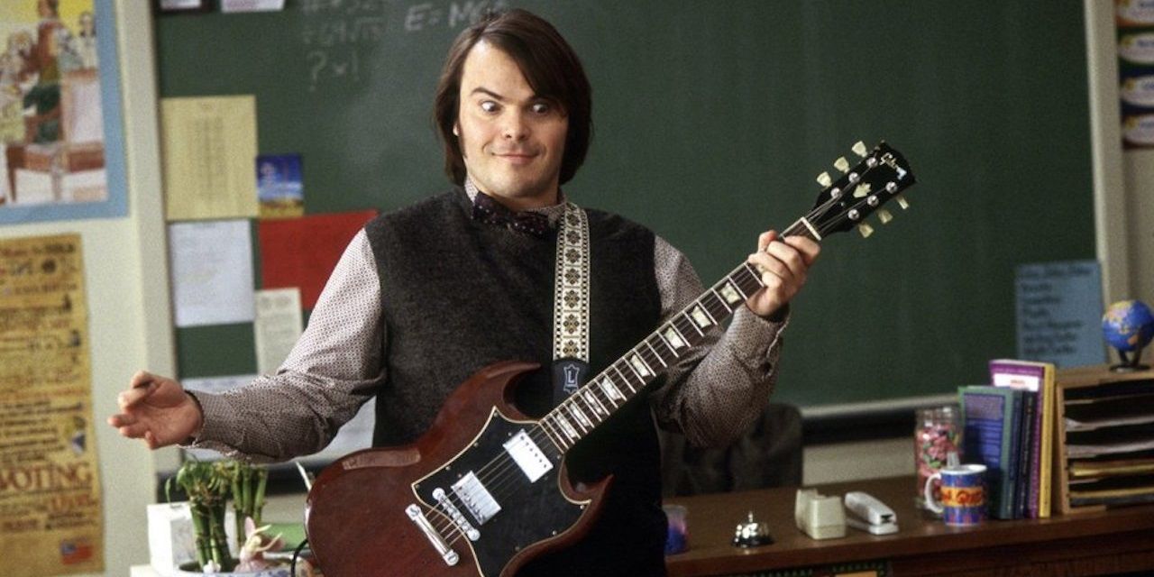 Jack Black playing guitar in School of Rock