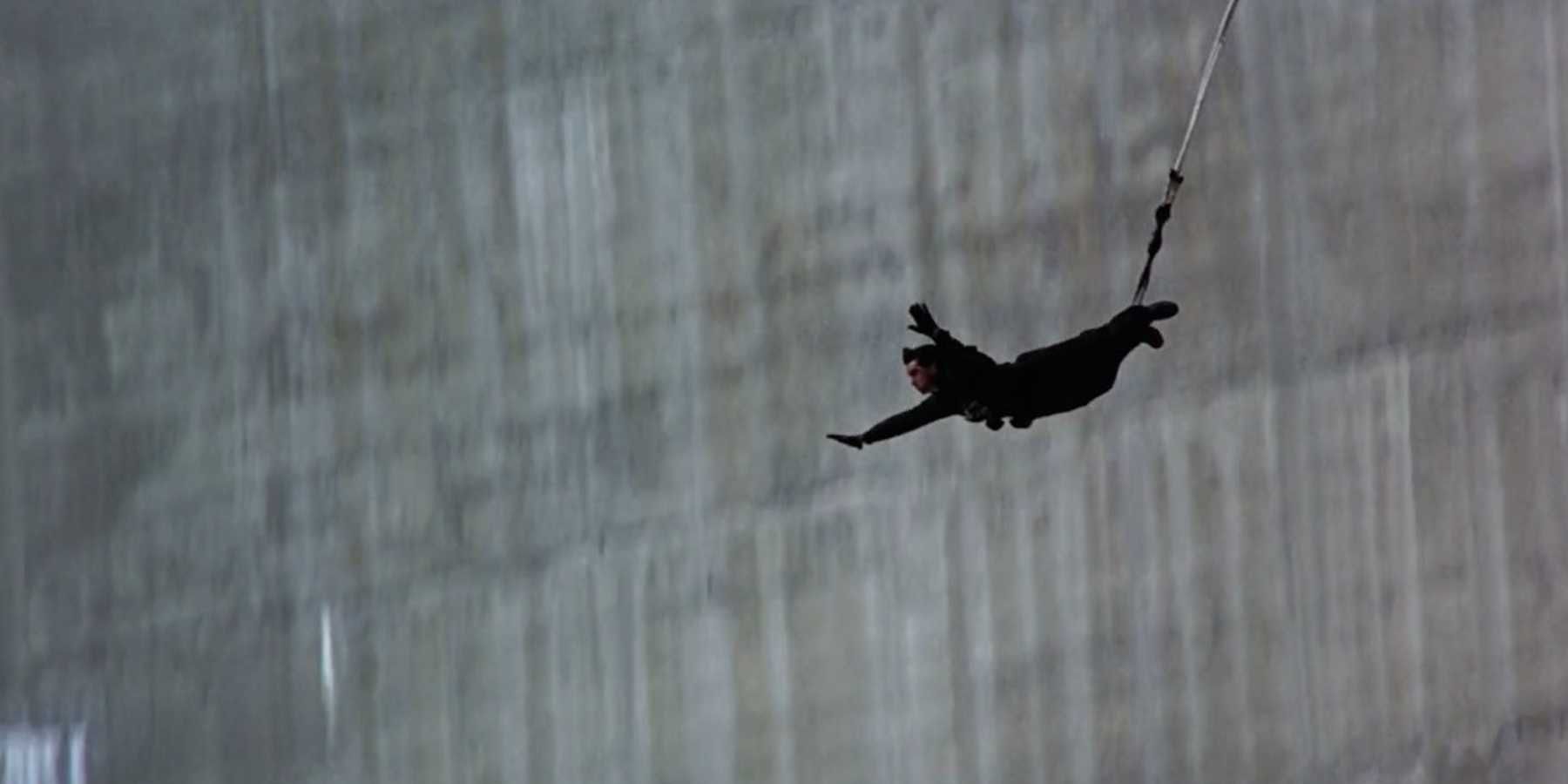 James Bond bunjee jumping off a bridgein the opening scene of GoldenEye.