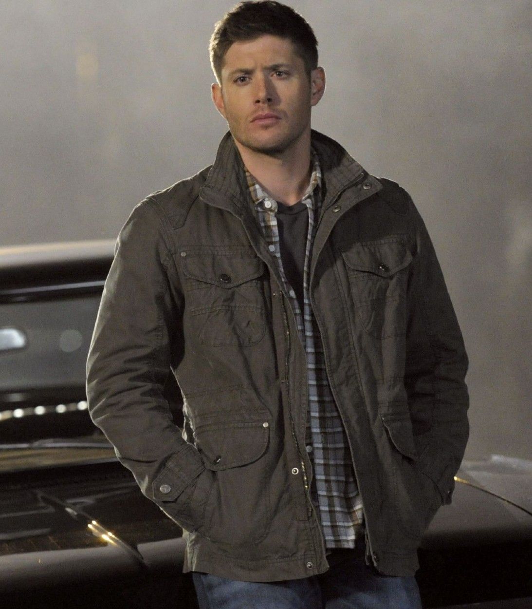 Jensen Ackles as Dean Winchester with his Impala in Supernatural