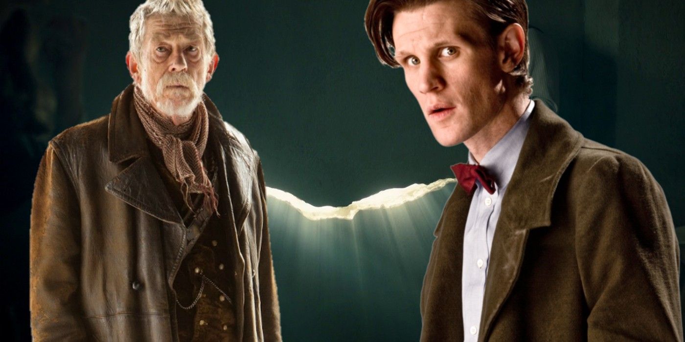 John Hurt as War Doctor, Matt Smith as Eleventh Doctor and crack in Doctor Who