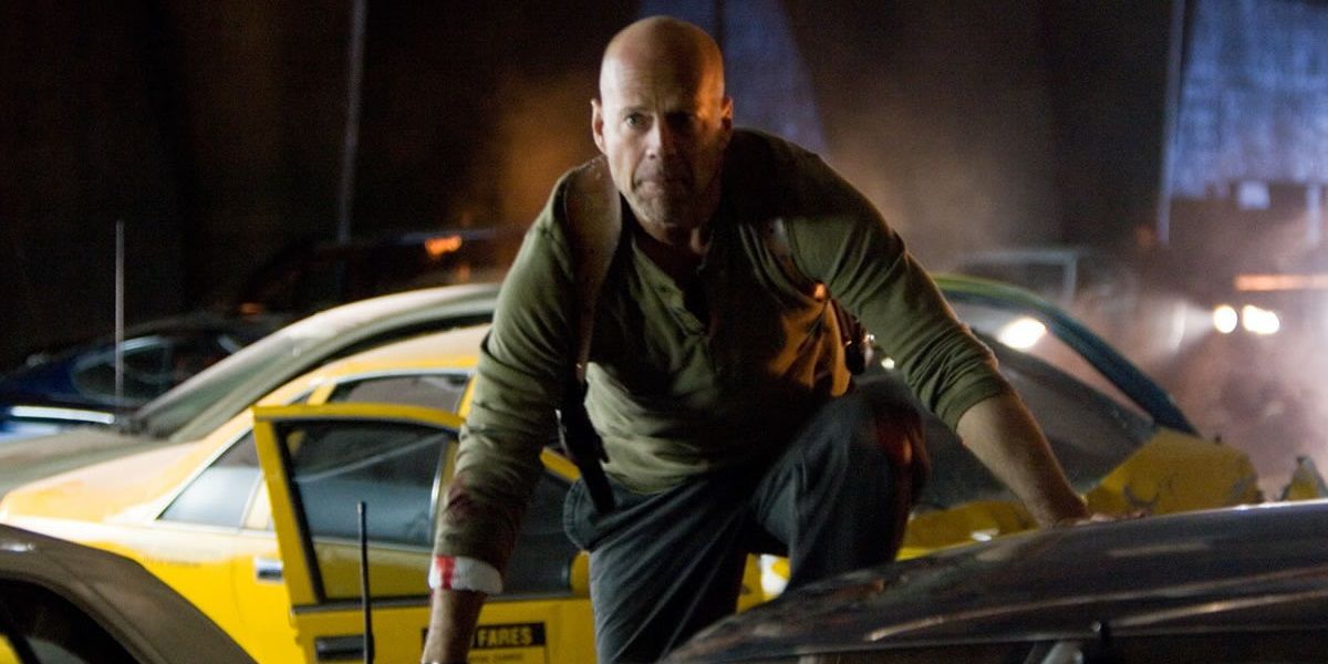John McClane leaps over a car in Live Free or Die Hard