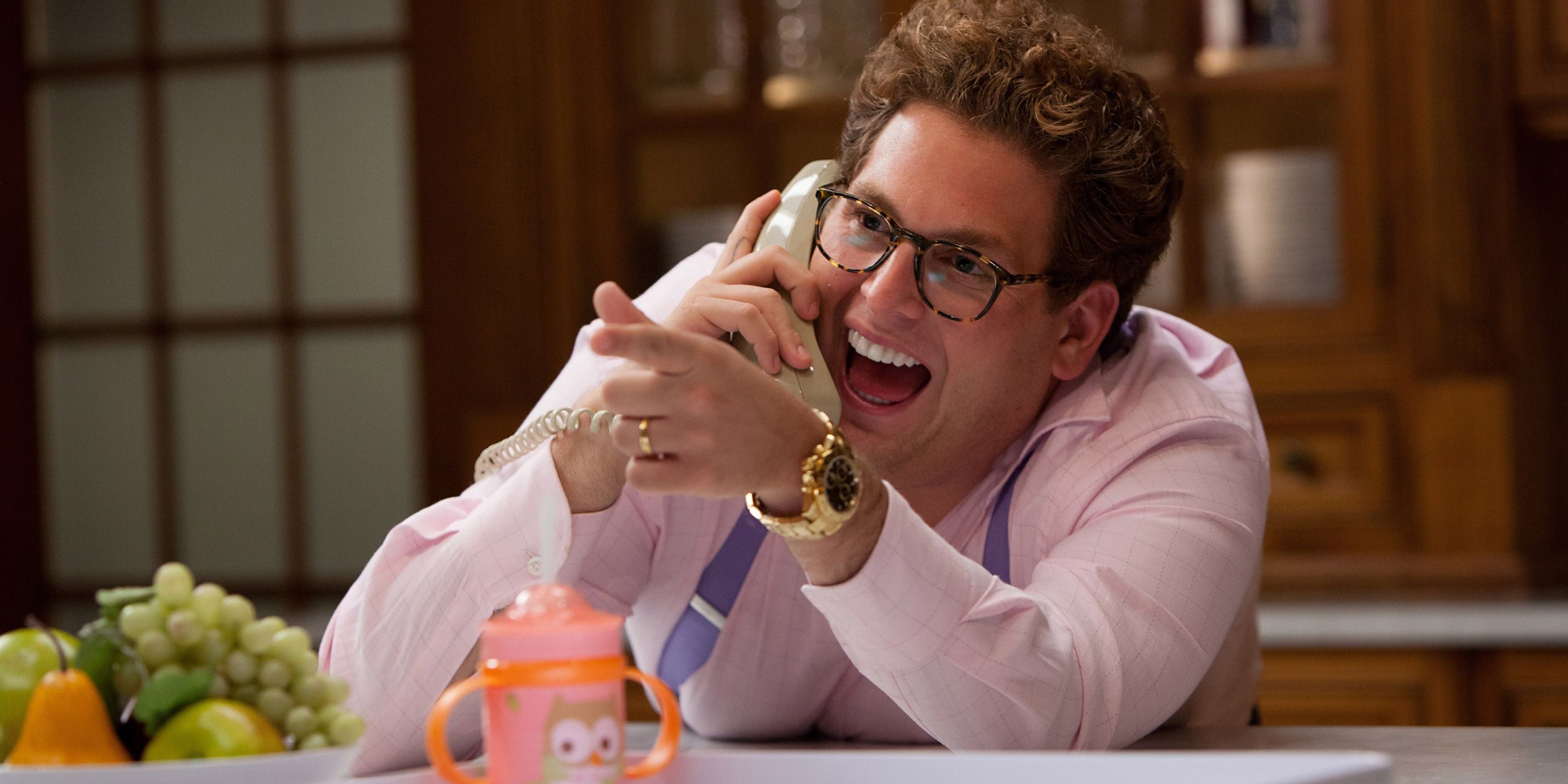 Jonah Hill on the phone in The Wolf of Wall Street
