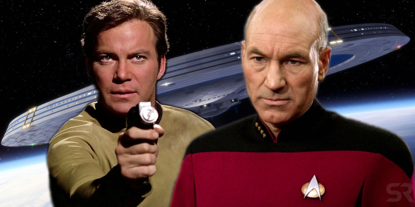 Kirk and Picard in Star Trek with a Starship
