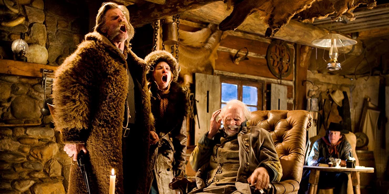 John and Diasy yell while Sanford cringes in The Hateful Eight