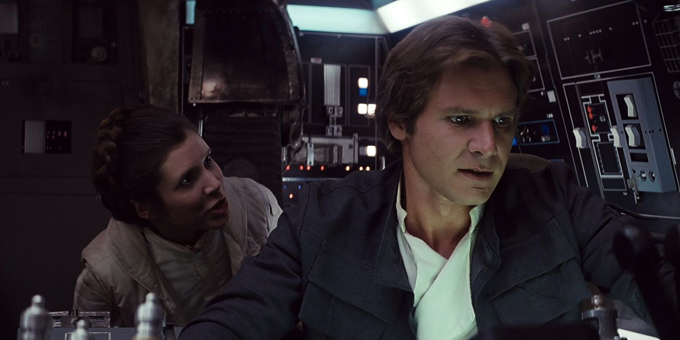 Leia scolds Han as he prepares to escape Hoth in the Falcon in The Empire Strikes Back