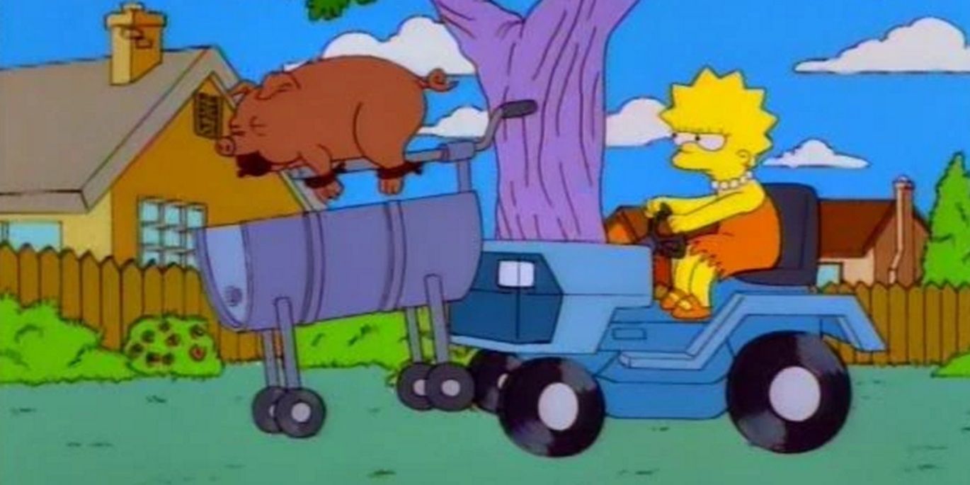 Lisa steals Homer's hog roast in The Simpsons