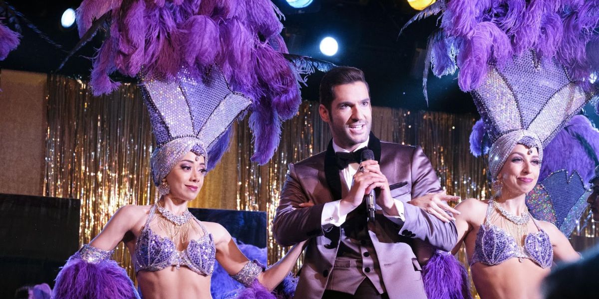 Lucifer and Ella go undercover in Vega in Lucifer in purple outfits