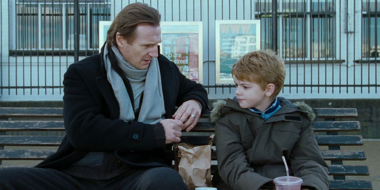 Love Actually Liam Neeson and Thomas Brodie-Sangster Park Bench