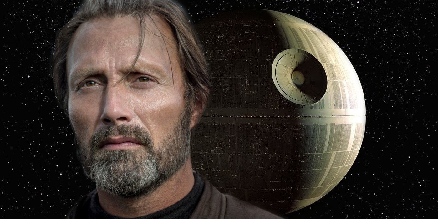 Mads Mikkelsen as Galen Erso and Death Star in A New Hope.