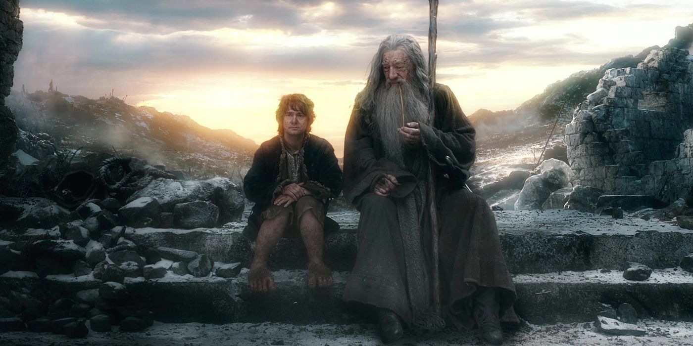 Martin Freeman as Bilbo Baggins and Ian McKellen as Gandalf in The Hobbit Battle of the Five Armies