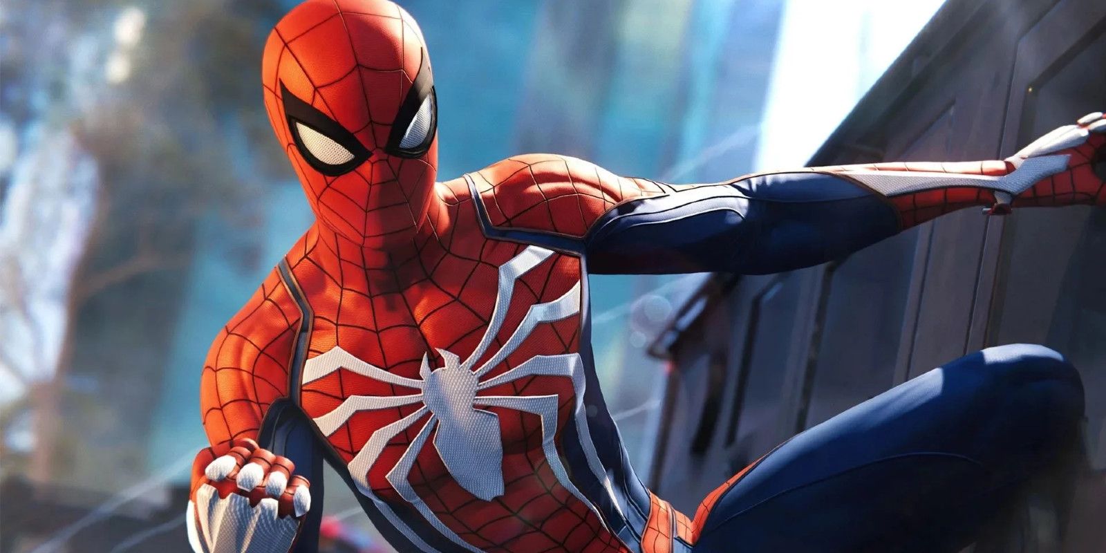 Spider-Man poses against a wall in Marvel's Spider-Man
