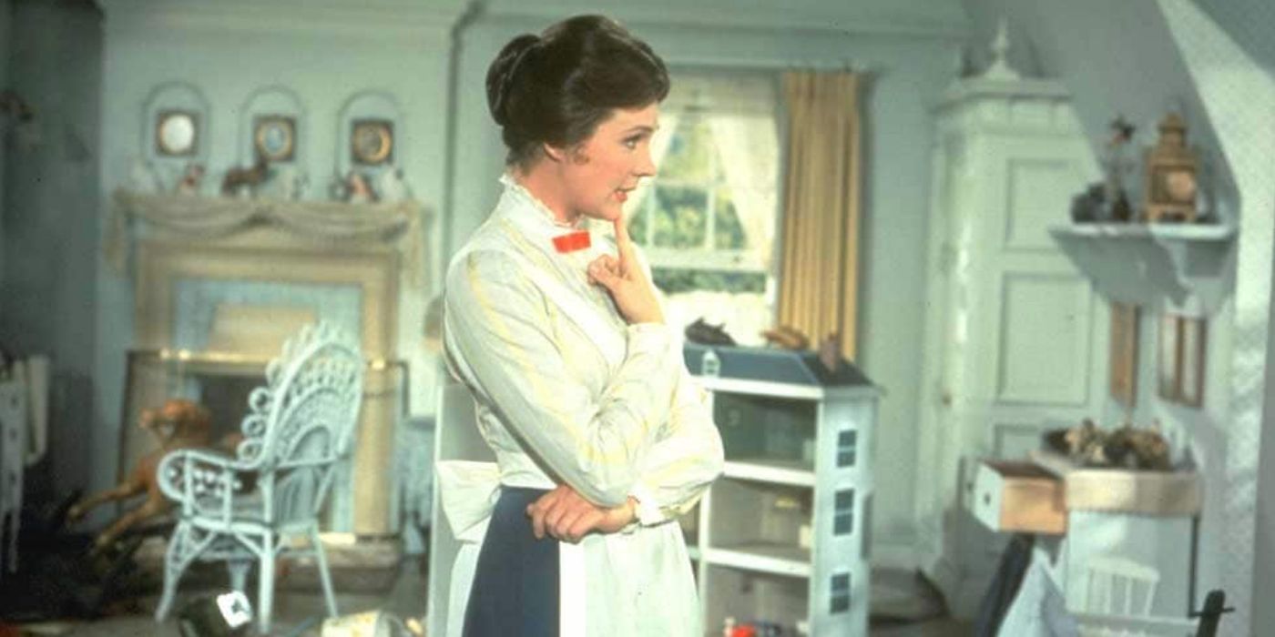Mary surveys the mess in the nursery in Mary Poppins