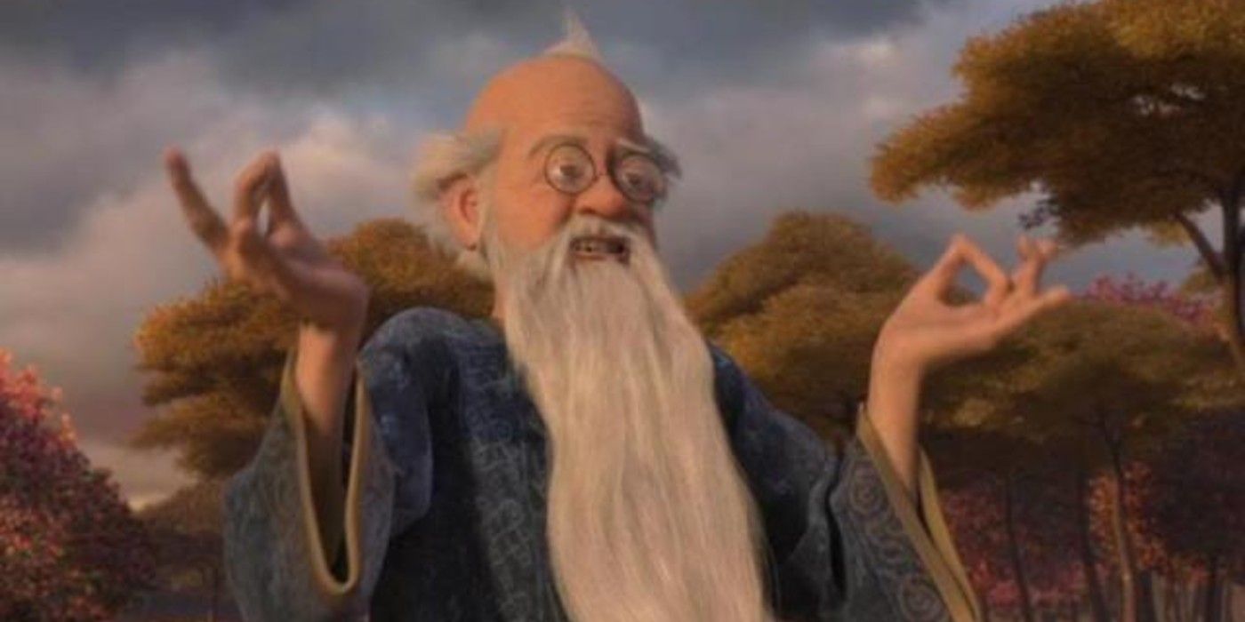 Merlin from the Shrek farnchise with his hands raised