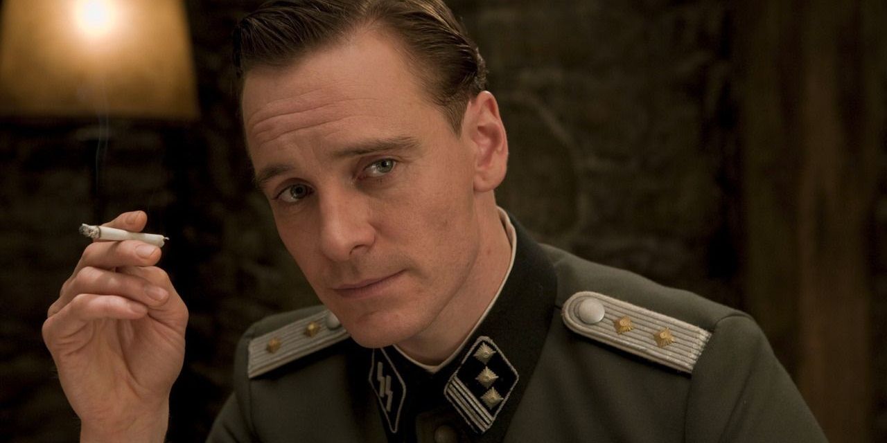 Michael Fassbender smoking a cigarette in Inglourious Basterds