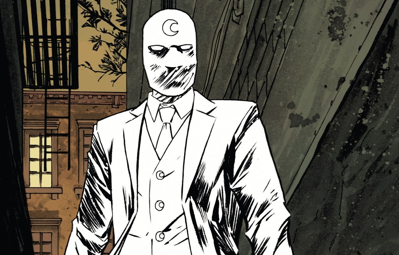 Moon Knight walks down the street as Mr. Knight