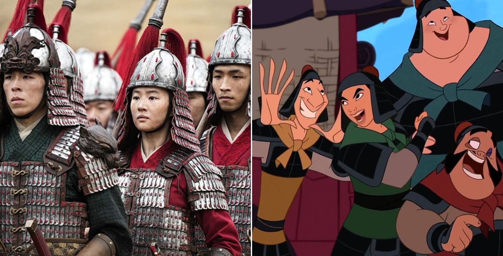 A comparison of the &quot;A Girl Worth Fighting For&quot; scene from the 1998 animated version and 2020 live-action film.