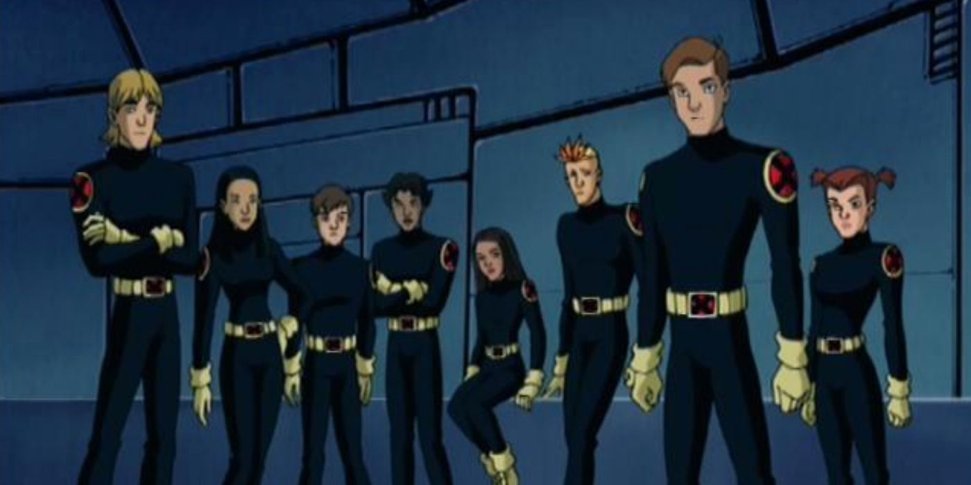 The X-Men standing in a together in X-Men: Evolution. 