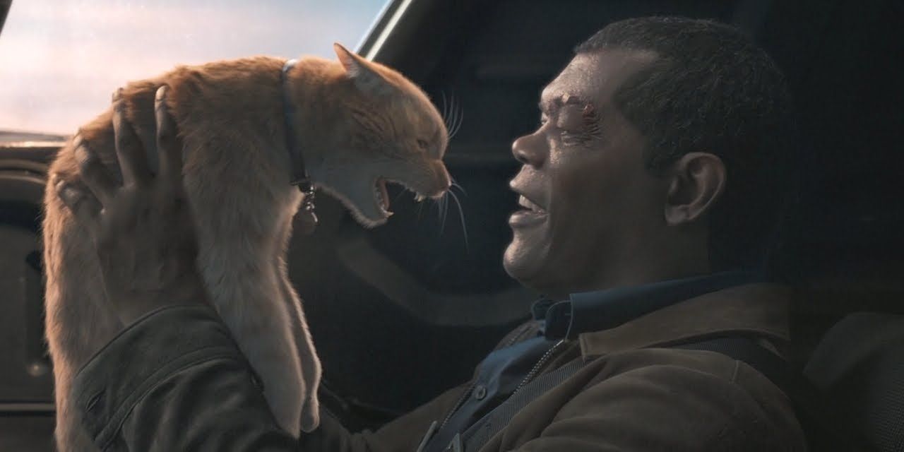 Nick Fury and Goose in Captain Marvel
