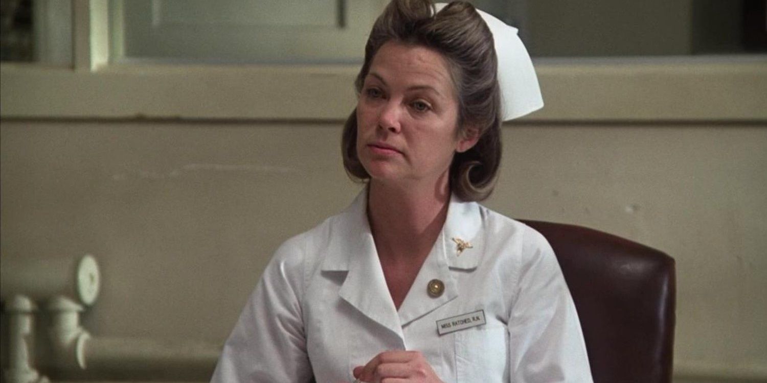 Nurse Ratched (Louise Fletcher) behind her desk in One Flew Over the Cuckoo's Nest