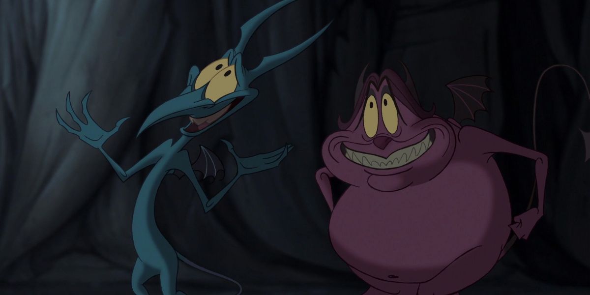 Pain and Panic smiling up at the viewer in Hercules