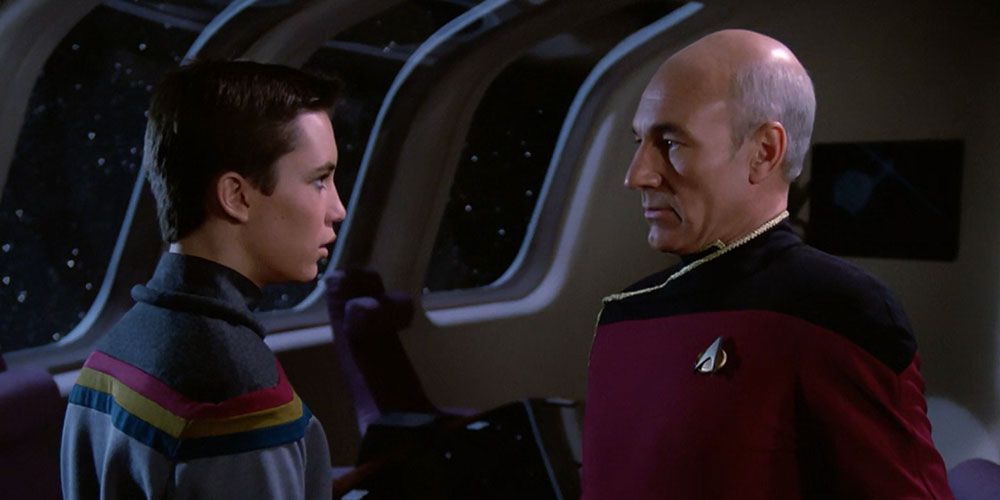 Picard reassures Wesley Crusher after he failed his Starfleet entrance exam.