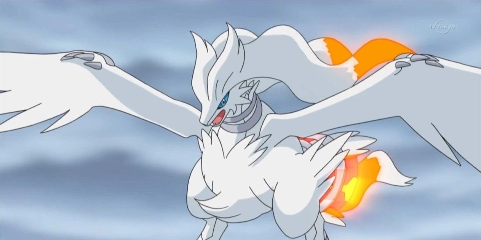 Reshiram terbang di anime Pokemon.
