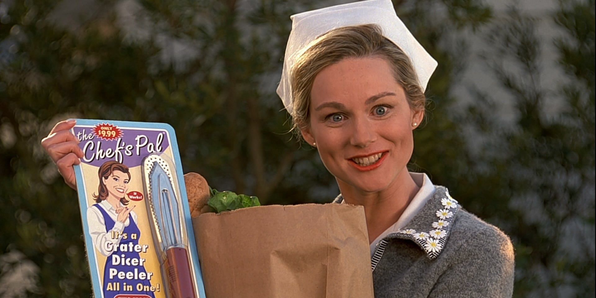 Laura Linney holding up product placement in The Truman Show