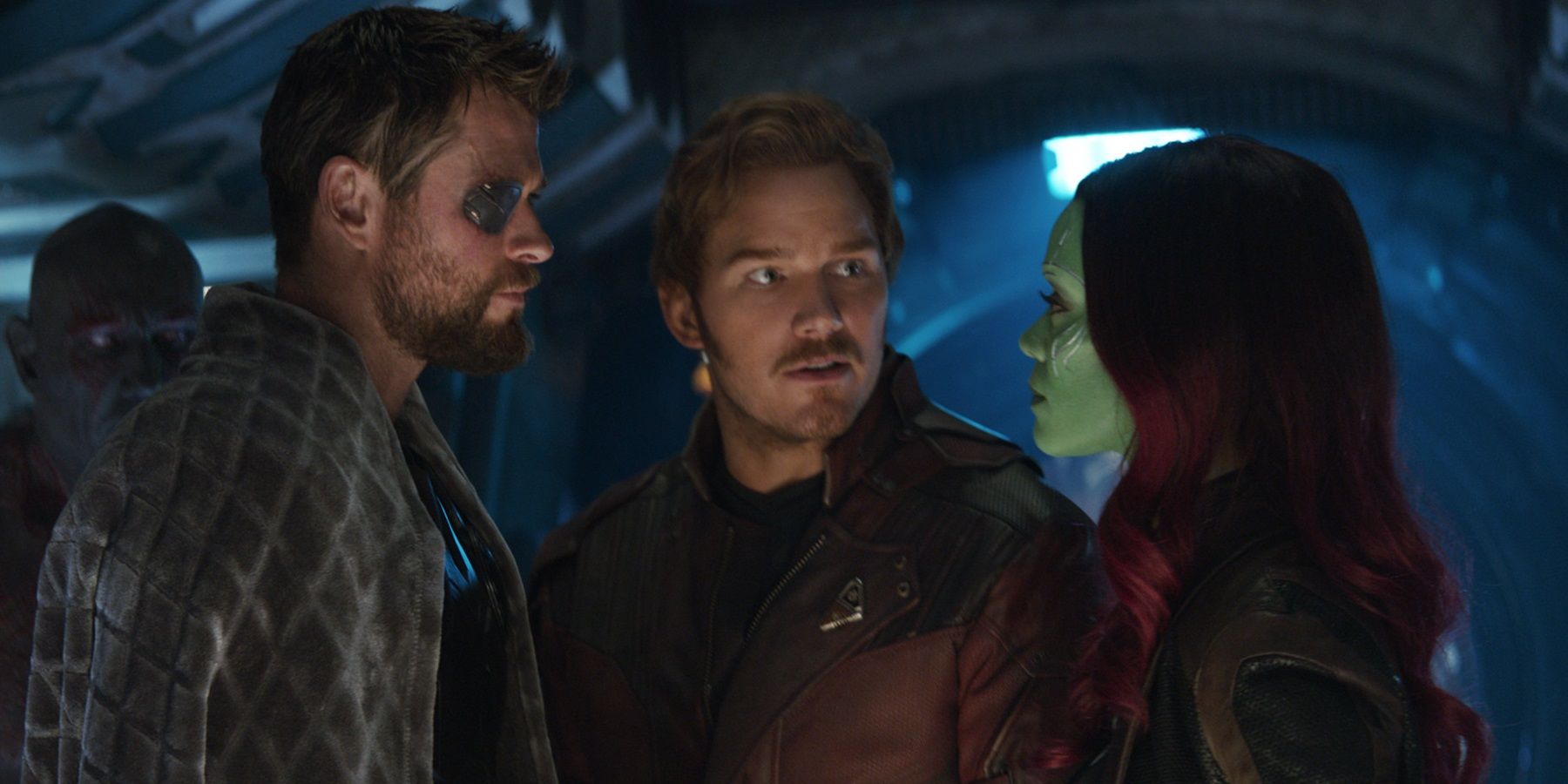 Quill, Gamora, and Thor in Avengers Infinity War